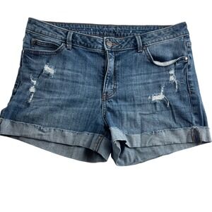 Jennifer Lopez Womens Mid Rise Distressed Denim Shorts Blue Cuffed Size 14